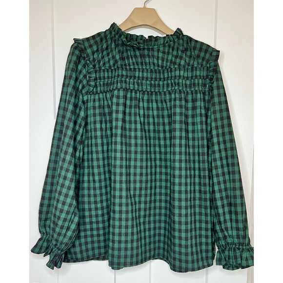 Haptics Blouse Green Black Cotton 3x‎ Long Slv NWT - Picture 1 of 11